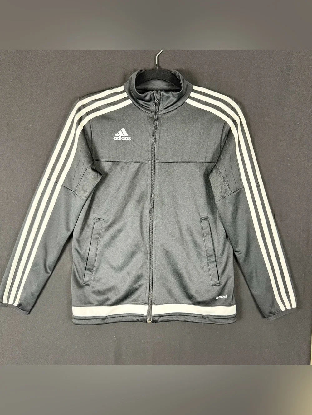 adidas Jacket Boys M Zip up Track Black 3 White Stripes Climacool Breathable